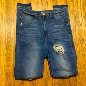 Love, fire super high rise blue ripped jeans